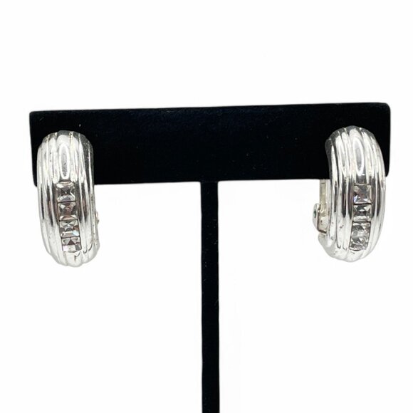 Vintage VENDOME Silver Tone Rhinestone Clip-On Earrings Collectible Designer - Picture 1 of 9